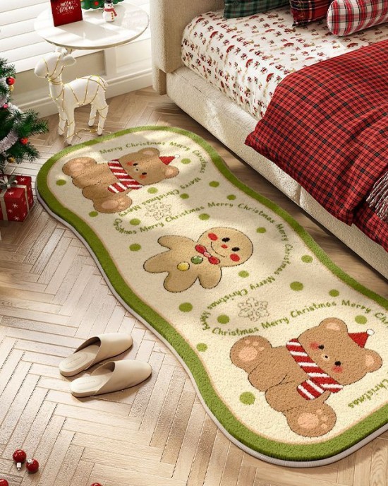 Cartoon Christmas series imitation cashmere bedroom decorative bedside blanket, home room cooling thickened carpet available for dispatch