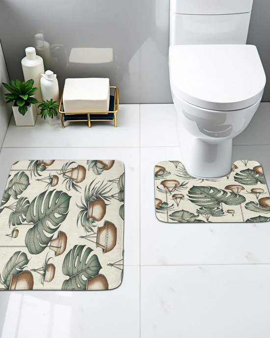 Cross-border modern minimalist diatom mud floor mat, absorbent and stain-resistant bathroom, U-shaped two-piece toilet mat set available for delivery.