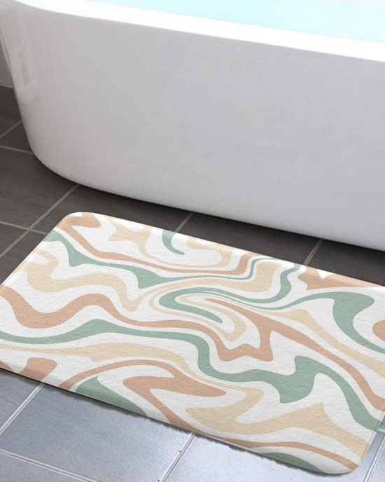 Creative striped diatom mud bathroom mat, non-slip, absorbent bathroom, foot mat, stain-resistant, easy-to-care entryway. Floor Mats