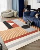 Modern geometric living room carpet, 3D printed sofa coffee table rug, horizontal wall-to-wall living room floor mat.
