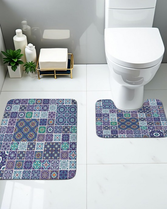 Cross-border modern minimalist diatom mud floor mat, absorbent and stain-resistant bathroom, U-shaped two-piece toilet mat set available for delivery.