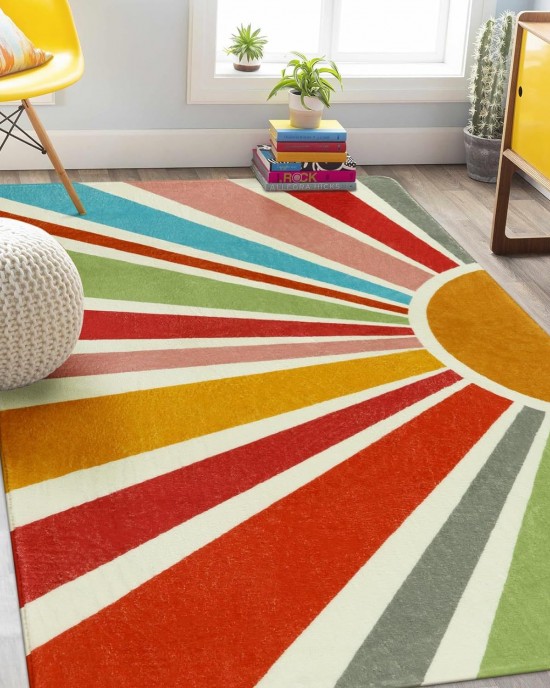 Simple line faux cashmere sun pattern bedroom decorative carpet, bedside rug, non-slip living room thickened carpet in stock.