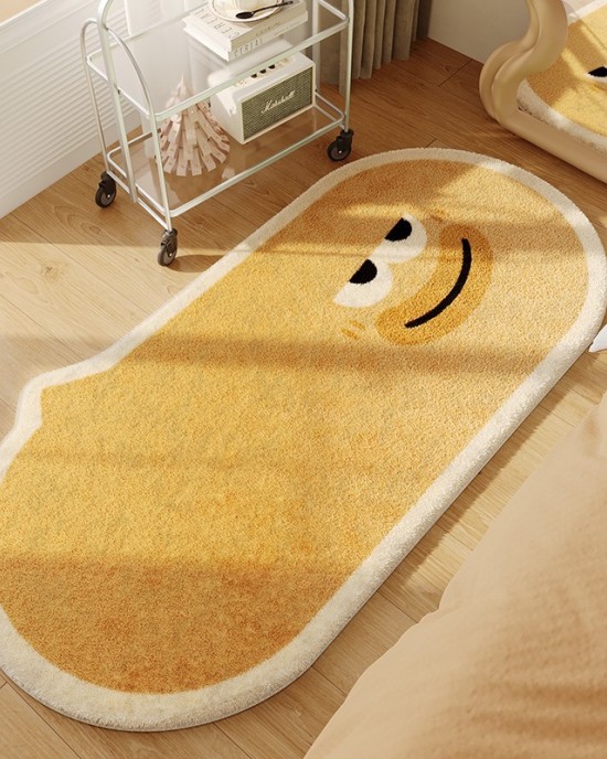 Cartoon bedroom bedside rug, funny expression cute plush bedside mat, long imitation cashmere carpet decorative mat