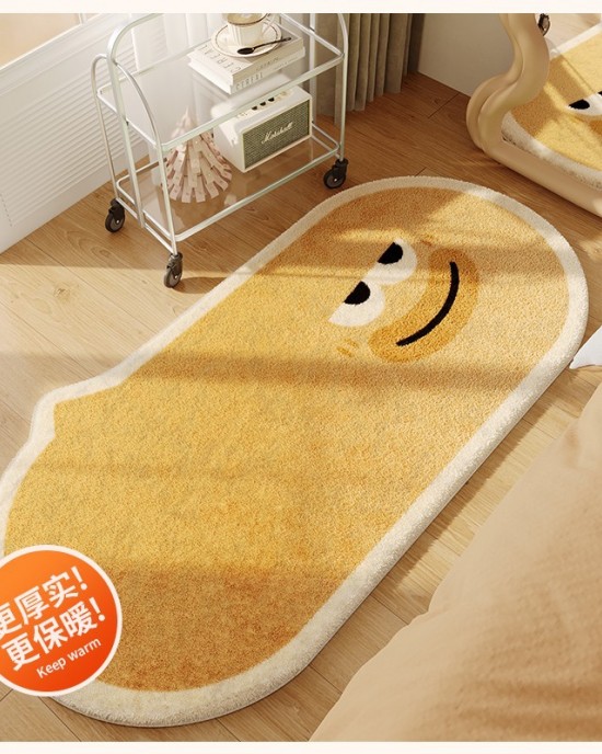 Cartoon bedroom bedside rug, funny expression cute plush bedside mat, long imitation cashmere carpet decorative mat