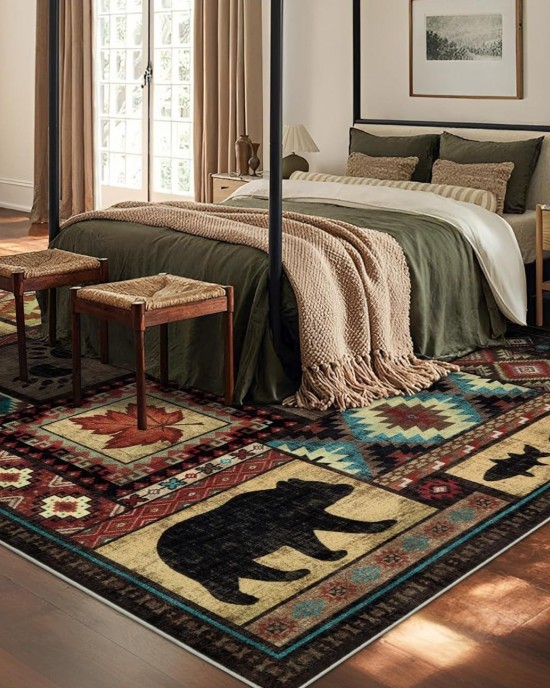 Cross-border American retro ethnic-style living room wall-to-wall carpet, non-slip and stain-resistant, bedroom, easy-care, bedside rug available for shipping