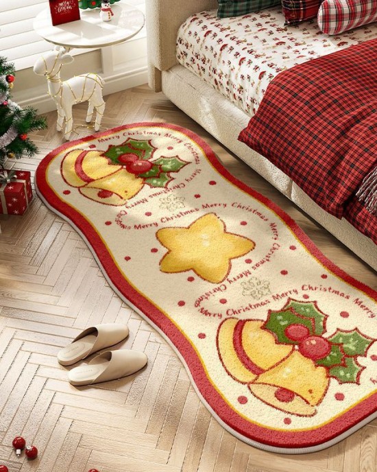 Cartoon Christmas series imitation cashmere bedroom decorative bedside blanket, home room cooling thickened carpet available for dispatch