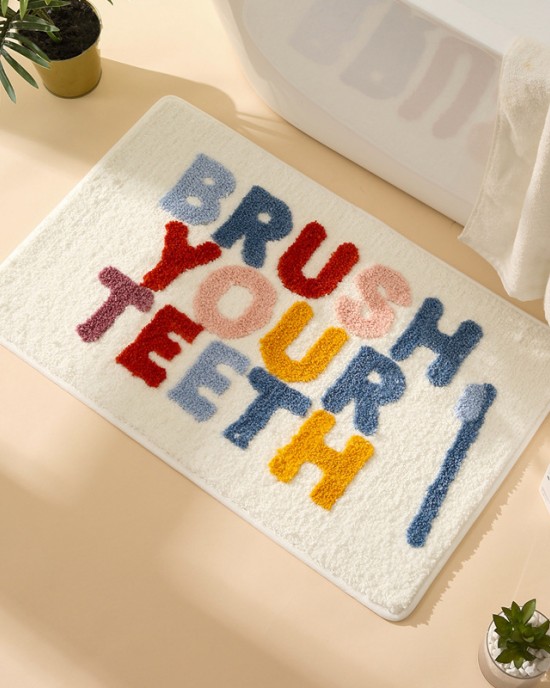 Cartoon wash time bathroom faux cashmere absorbent doormat, thick entryway doormat in stock.