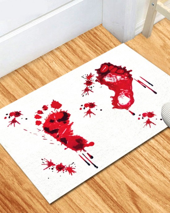 Factory direct cross-border Halloween bloody footprint crystal velvet floor mat, stain-resistant, wear-resistant doormat for bathroom. Slip mats