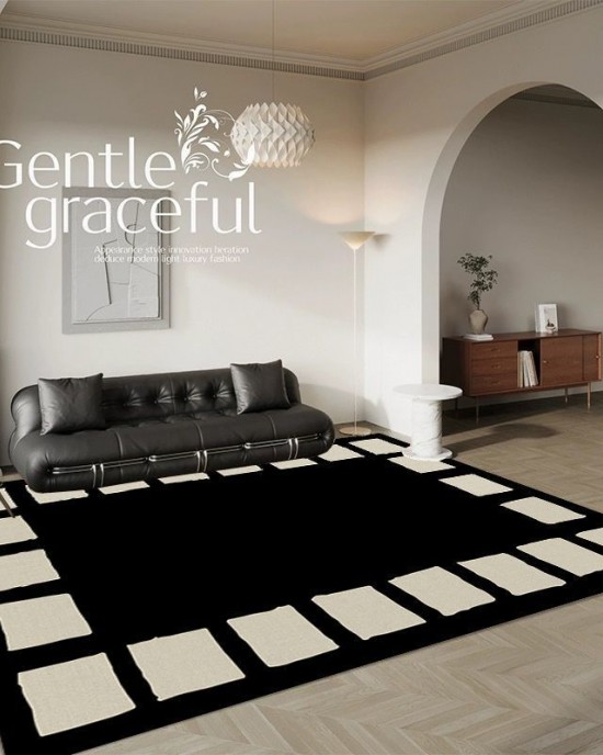 French carpets, living room coffee table and bedroom bedside black and white sofa rugs, premium luxury, stain-resistant, fragrant floor mats, in stock