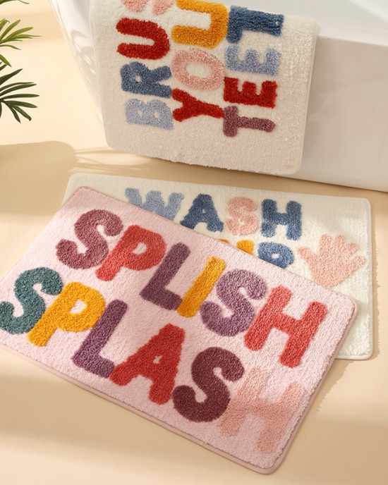 Cartoon wash time bathroom faux cashmere absorbent doormat, thick entryway doormat in stock.