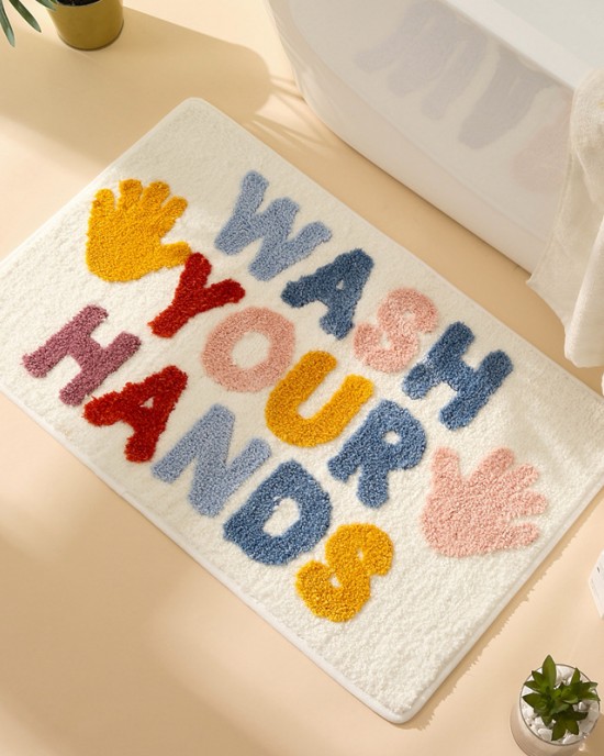 Cartoon wash time bathroom faux cashmere absorbent doormat, thick entryway doormat in stock.
