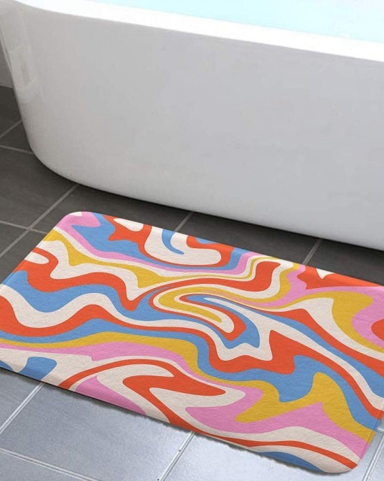 Creative striped diatom mud bathroom mat, non-slip, absorbent bathroom, foot mat, stain-resistant, easy-to-care entryway. Floor Mats
