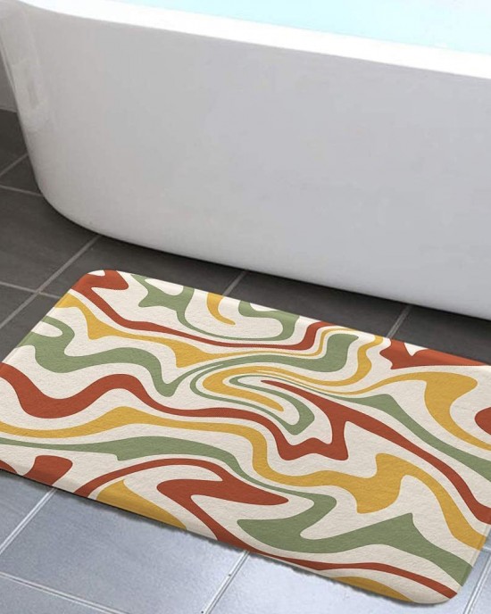 Creative striped diatom mud bathroom mat, non-slip, absorbent bathroom, foot mat, stain-resistant, easy-to-care entryway. Floor Mats