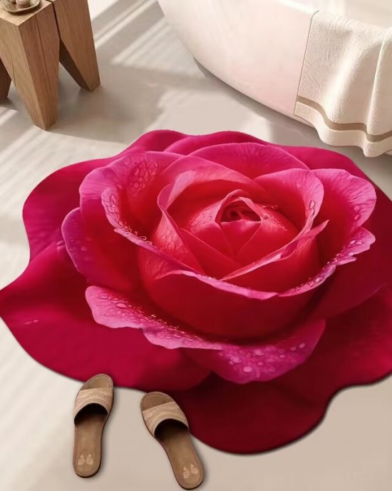 Specially shaped floral diatom mud floor mat, quick-drying, absorbent, non-slip bathroom and toilet floor mat, easy-care bedroom floor mat