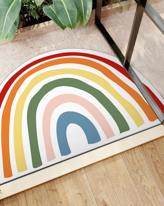 Cartoon rainbow semi-circular floor mats for home entrance doormats, stain-resistant, non-slip bathroom doormats